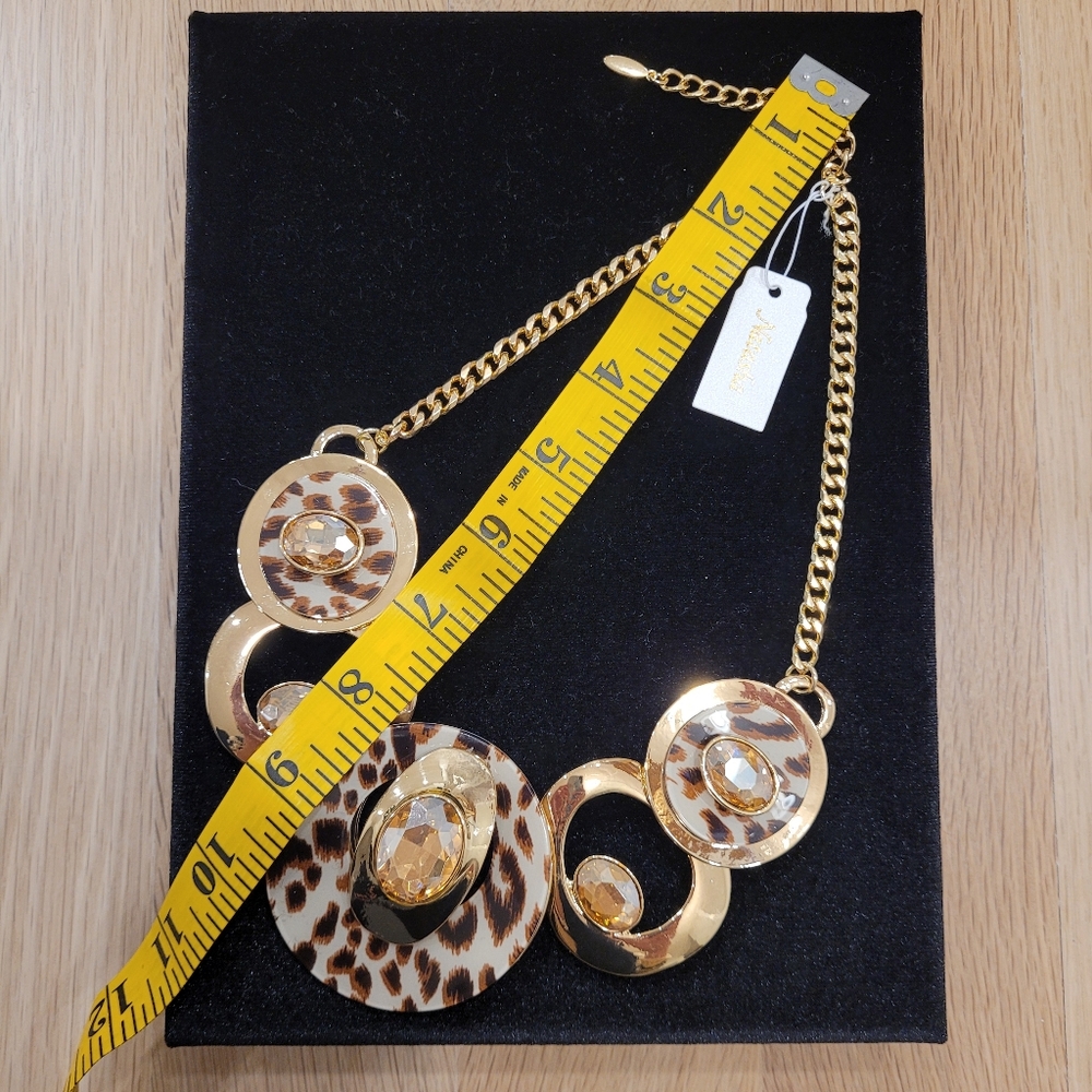 Leopard Print Statement Necklace. Gold Tone. Sparkling Crystal Accents. Natasha. - Picture 15 of 17